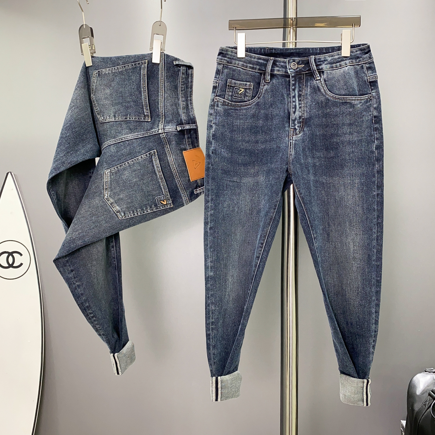 2024秋季新款男士男款牛仔时尚小直筒弹力百搭蓝色长裤子9580