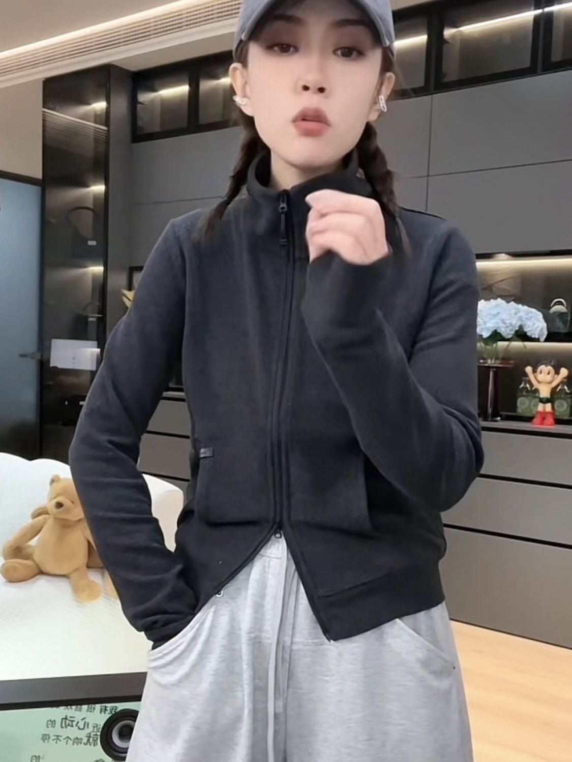 美拉德老钱风秋冬双拉链显瘦立领德绒外套女休闲百搭拉链开衫夹克