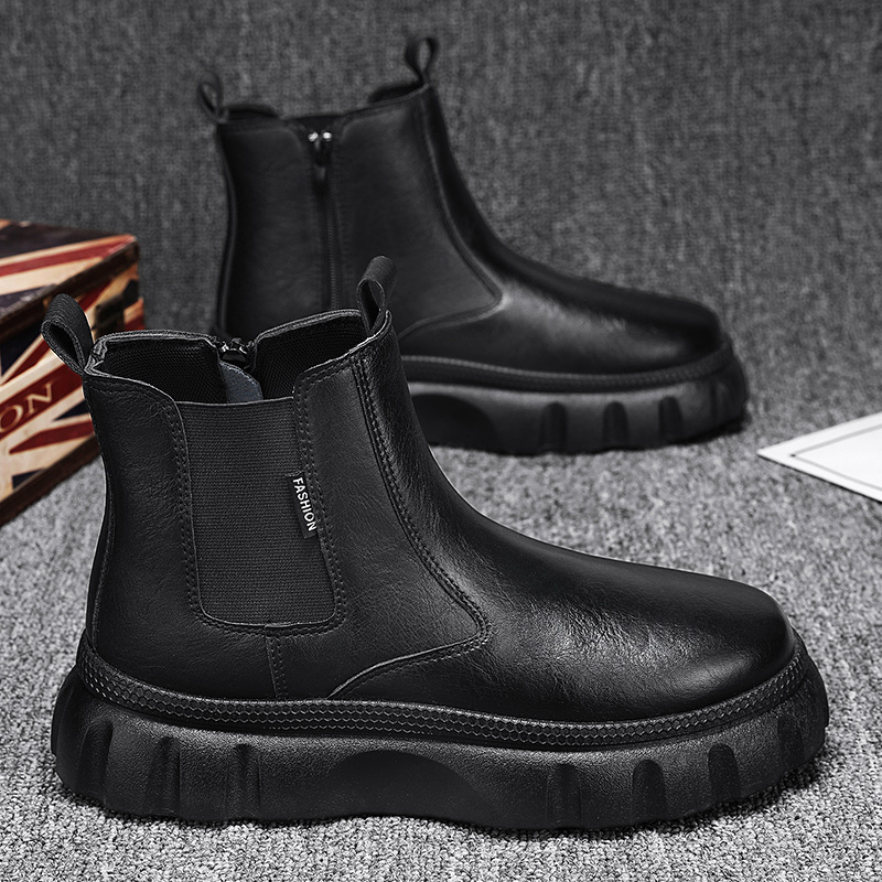 2024新款潮流闲 男鞋瑞男鞋秋冬季2023新款高帮黑色复古英伦风皮