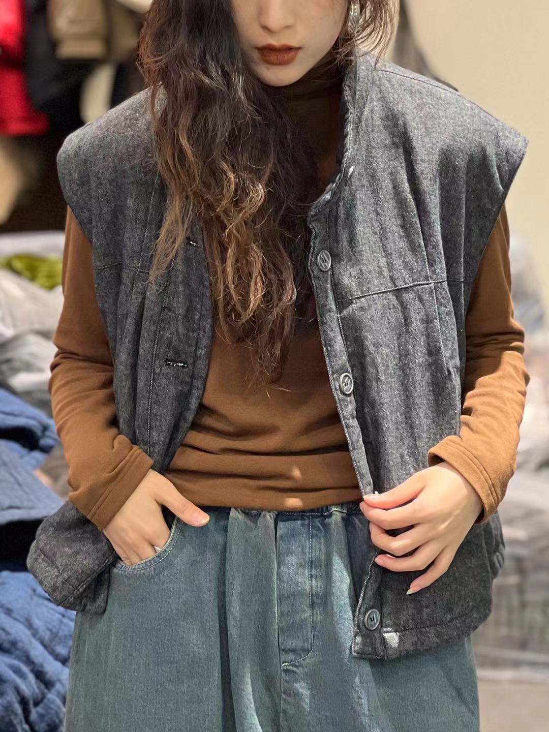 休闲时尚亚麻百搭短款马甲均码可以穿到150斤左右