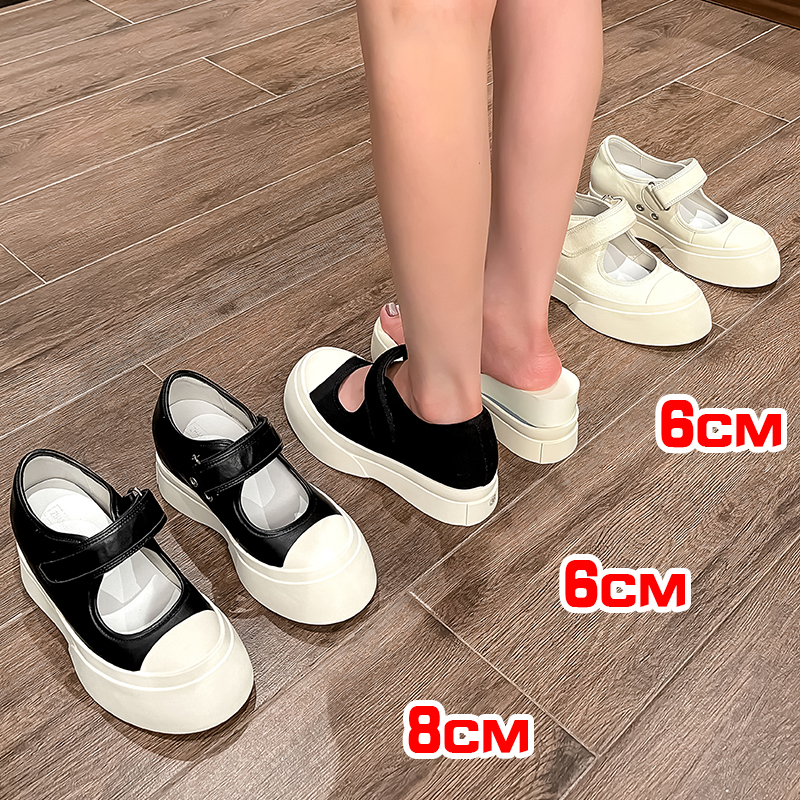 张匠人小个子8公分内玛丽珍小皮鞋厚底6厘米夏季帆布白色高跟