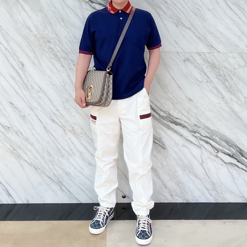 99新 GUCCI/古驰 白色红绿条纹长裤