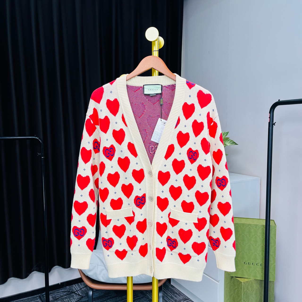 99新 GUCCI/古驰 白色爱心满印开衫 公价12000 S码