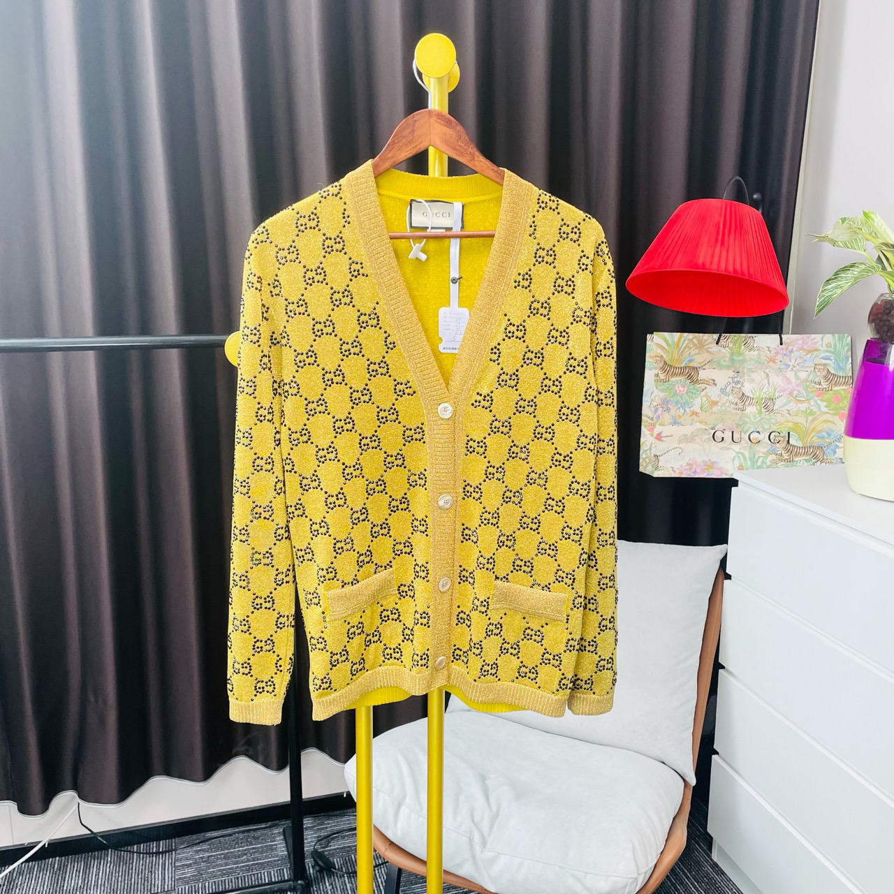 99新 GUCCI/古驰 Gucci/古驰 金色水钻满印开衫