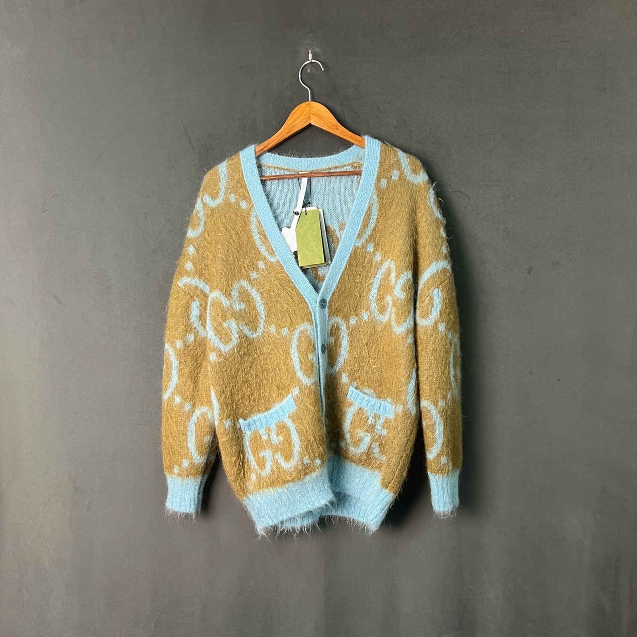 全新未使用 GUCCI/古驰 马海毛双面满印开衫 m码/带吊牌