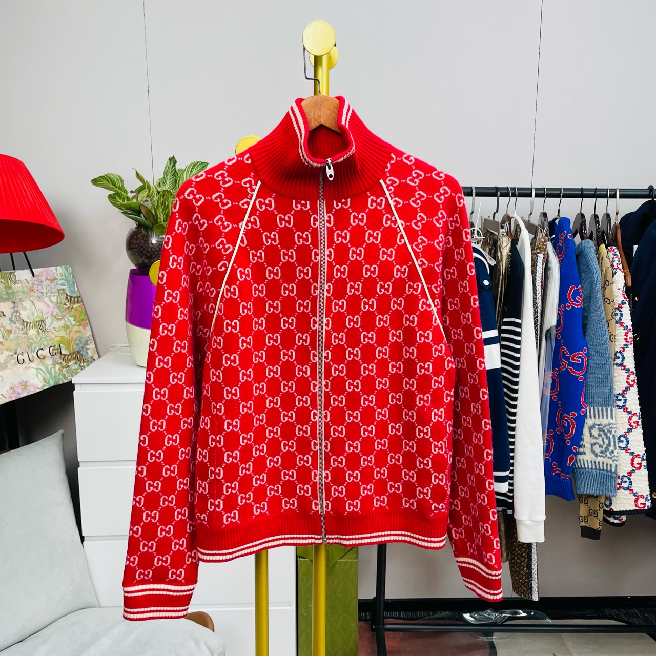 99新 GUCCI/古驰 红色满印毛呢外套 xs码公价13400