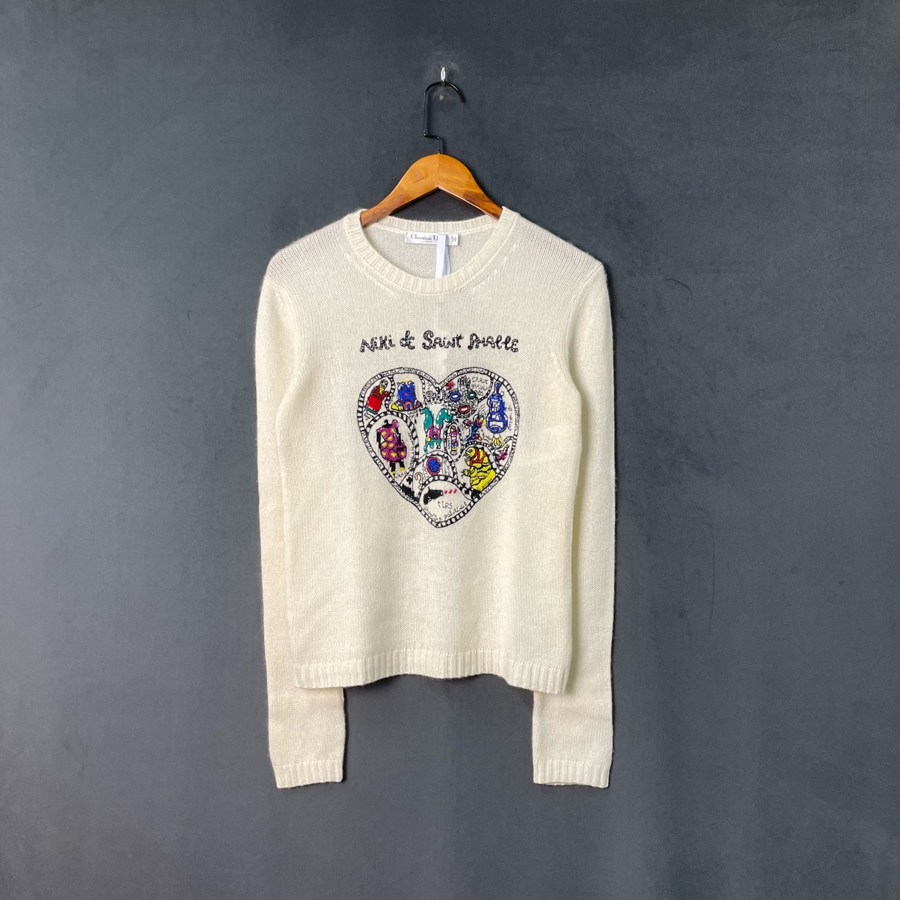 99新 DIOR/迪奥 白色爱心logo毛衣 36码