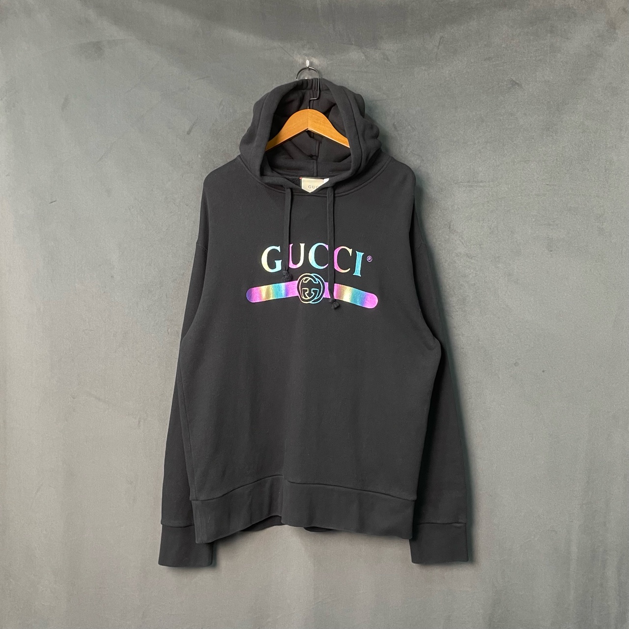 99新 GUCCI/古驰  黑色炫彩腰带帽衫 L码