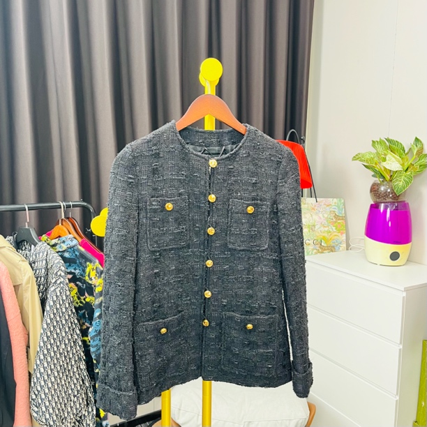 99新 GUCCI/古驰  黑色编织金扣开衫 36码/99新/无配件