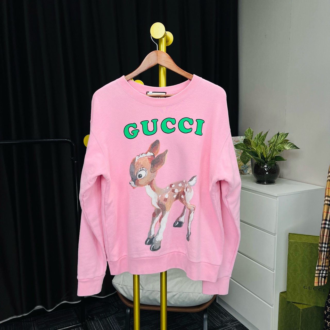 99新 GUCCI/古驰 粉色小鹿卫衣 公价10400 S码