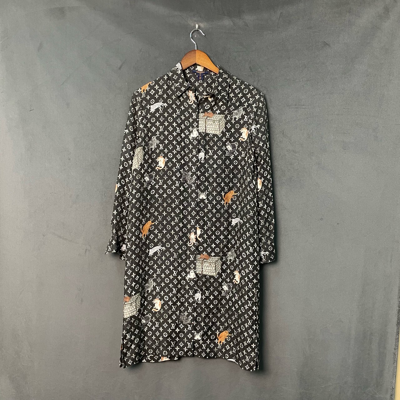 99新 LouisVuitton/路易威登  黑色老花满印小动物连衣裙 36码