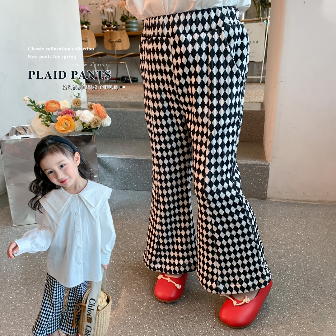 女童休闲裤2023春季新款儿童时髦格调喇叭裤长裤百搭裤子LD1021