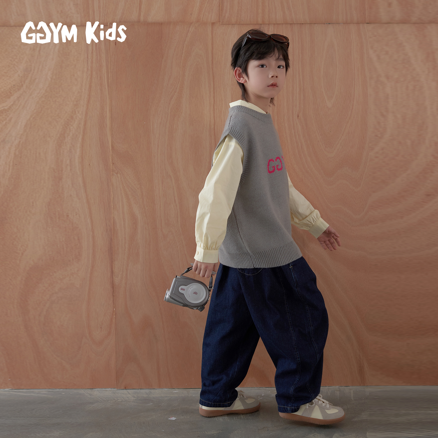 杨梅家童装儿童春秋长袖休闲宽松加绒拼接男童针织背心MKAL031