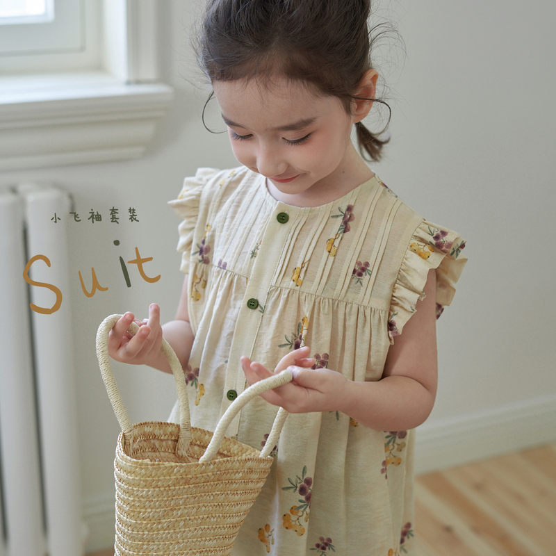 【NO退NO换】女童碎花洋气无袖小飞袖套装【两件以上包邮】MKBD185