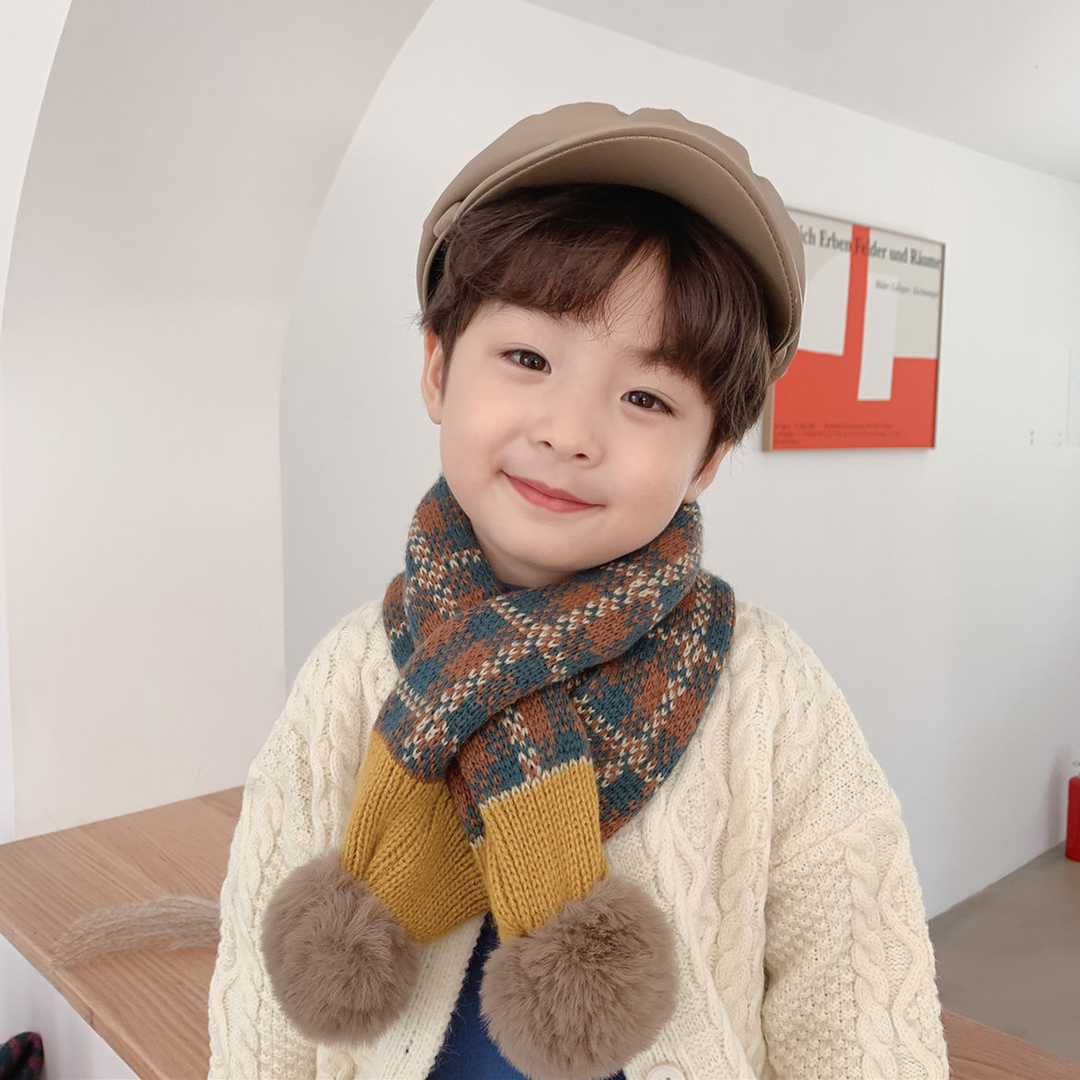 韩版儿童围巾针织交叉男童女童围脖冬季保暖脖套卡通宝宝毛线脖套