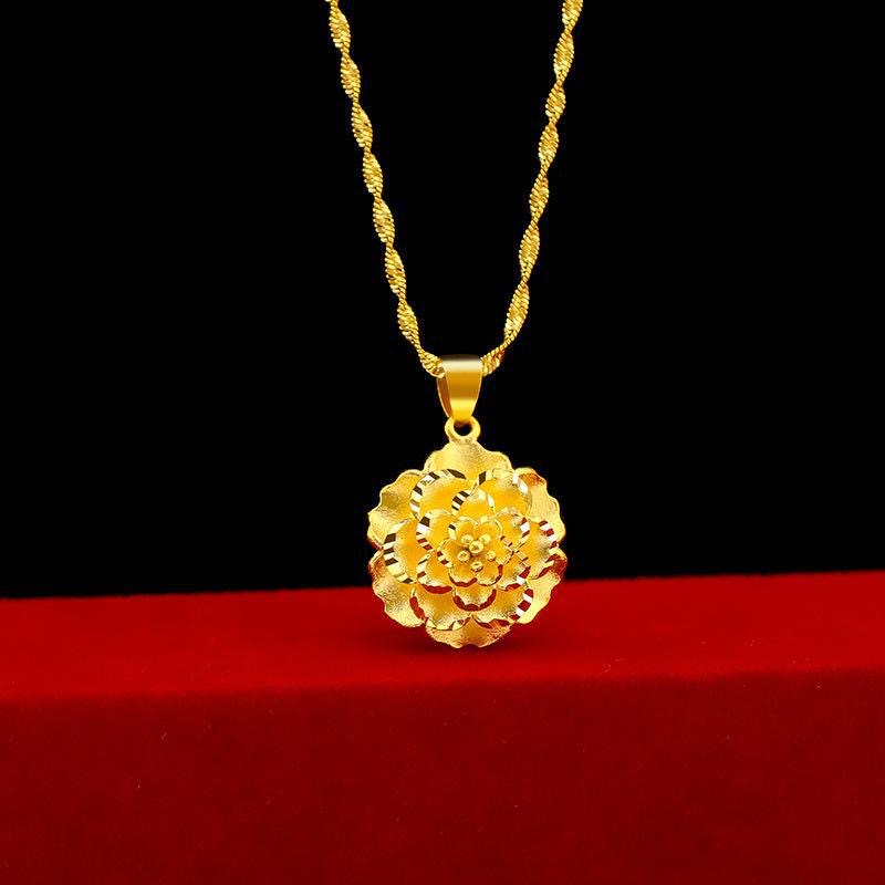 铜合金项链 (太古奢品)古法经典传承牡丹花吊坠项链妈妈首饰女士