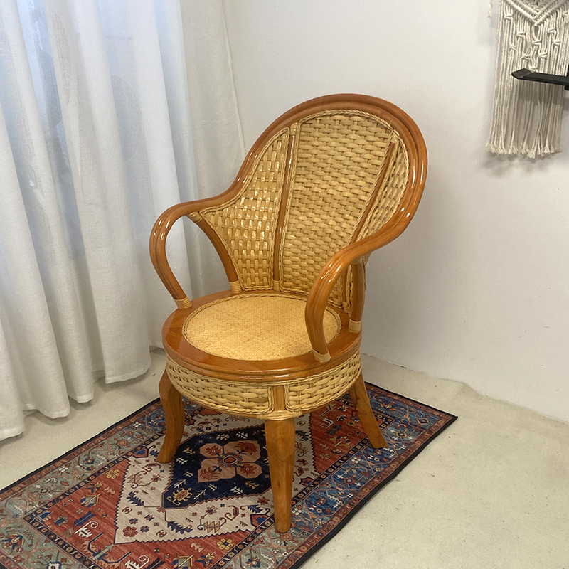 高背公主有手餐椅蜜糖色藤编桌椅子茶桌椅套装天然真藤椅藤木结合