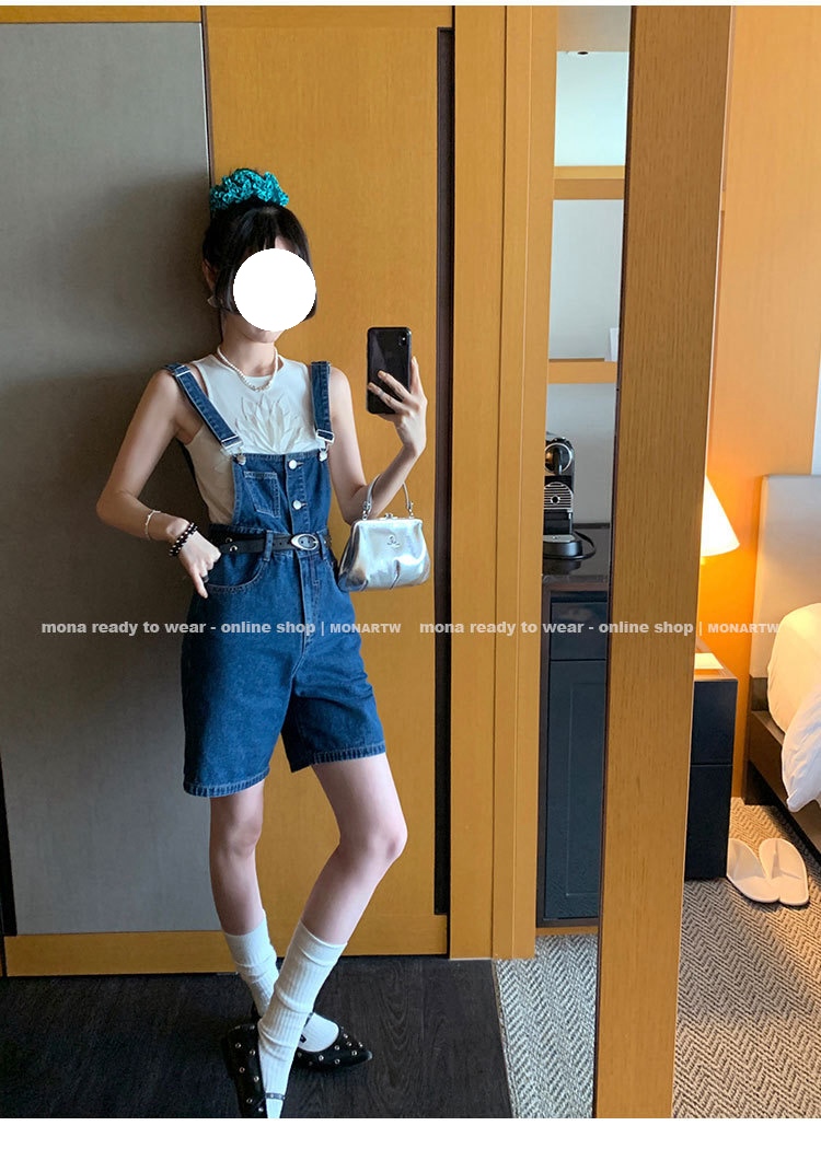 MONA 时尚穿搭 休闲牛仔背带裤女小个子 2024夏天夏季新款