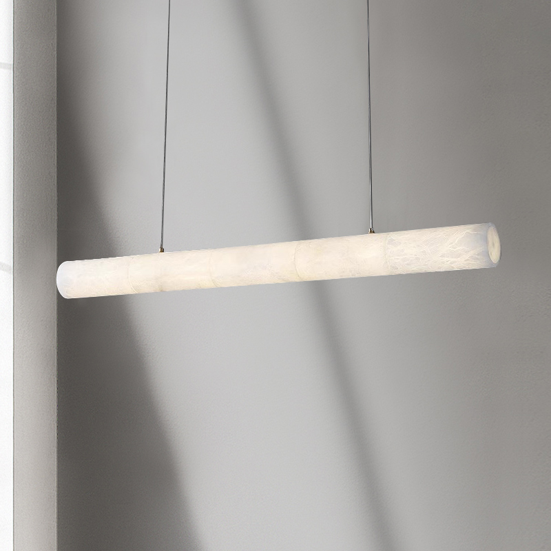 云石吊灯现代简约吧台岛台茶室一字长条轻奢创意艺术全铜餐厅吊灯