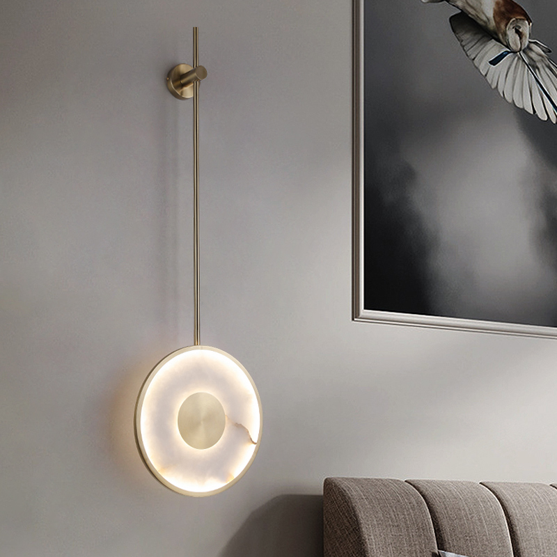 现代简约云石全铜壁灯床头卧室书房灯客厅背景餐厅高级轻奢灯具