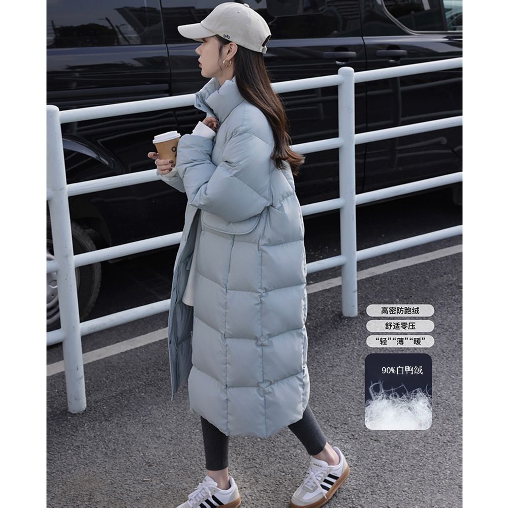 雅鹿超洋气轻薄款羽绒服女中长款过膝冬季立领宽松显瘦白鸭绒外套