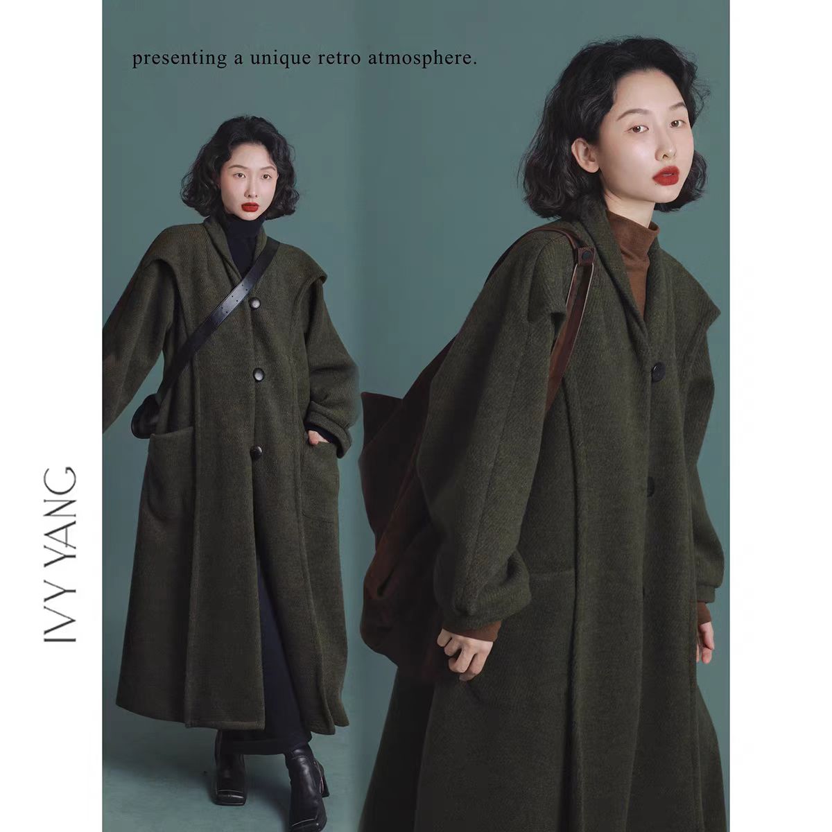 IVY YANG中古设计感廓形大衣女冬季气质毛呢