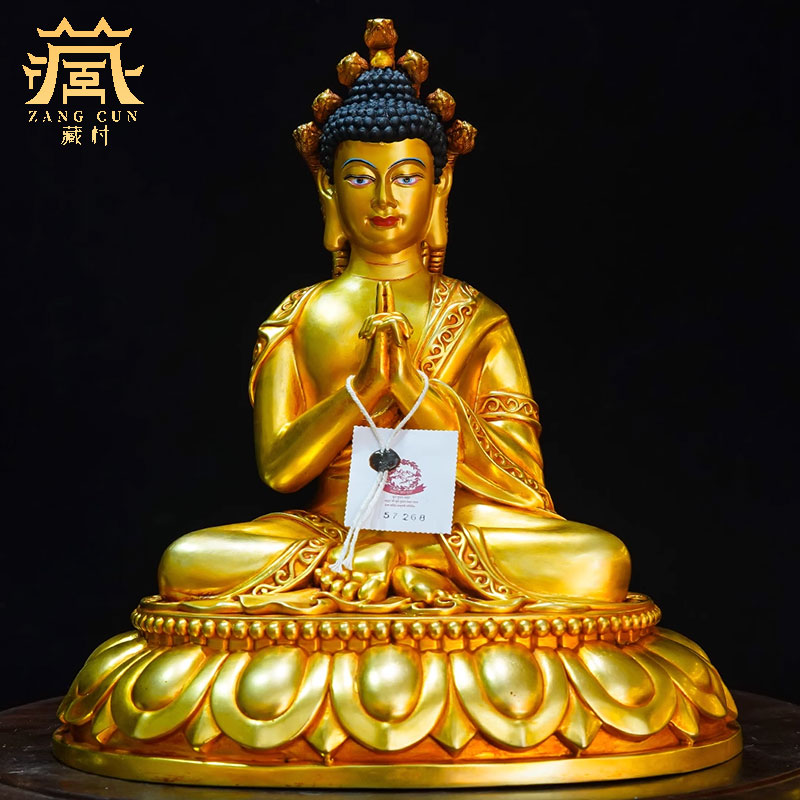 藏村铜鎏金《龙树》铜像桌面摆件斩刻尼泊尔工艺铜雕艺术品玄关摆饰