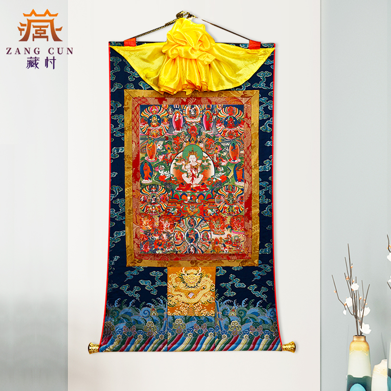 藏村《文武百尊唐卡挂画》西藏唐卡装饰画矿物颜料壁画2幅藏画