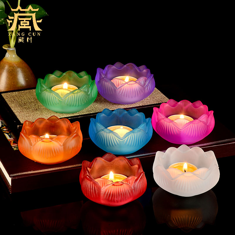 藏村家用烛台《七彩琉璃灯座》七彩烛台蜡烛灯 大容量酥油灯座