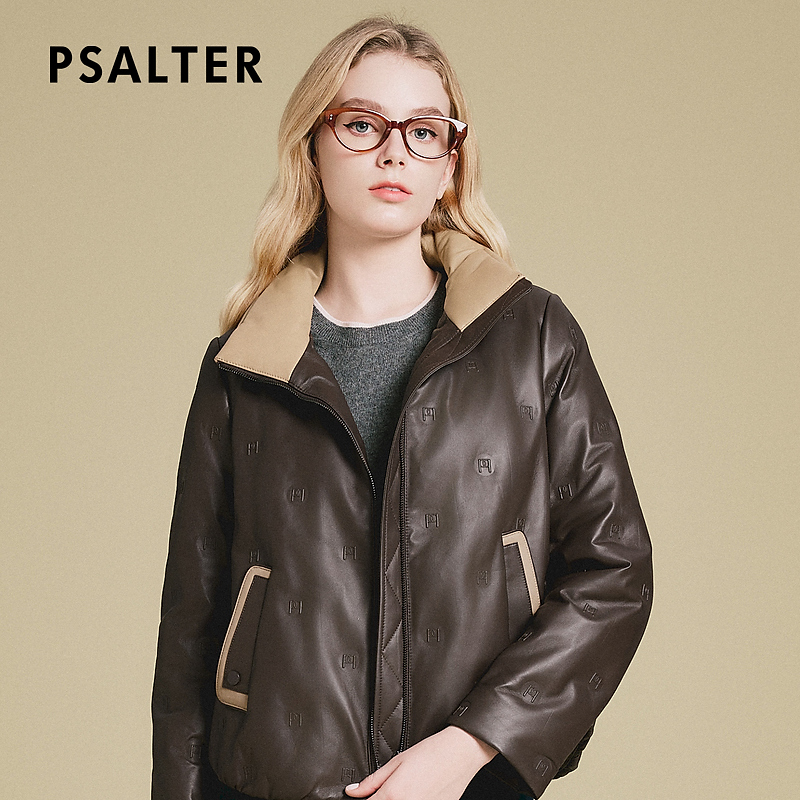 【皮羽绒】诗篇专选精致压花立领洋气大朵绒短款皮冬季羽绒外套冬