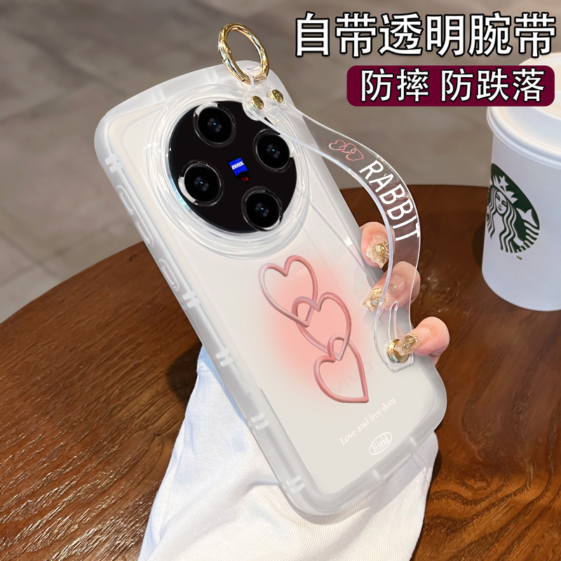 适用vivox100手机壳x100pro保护套腕带支架硅胶vivo爱心ins风全包