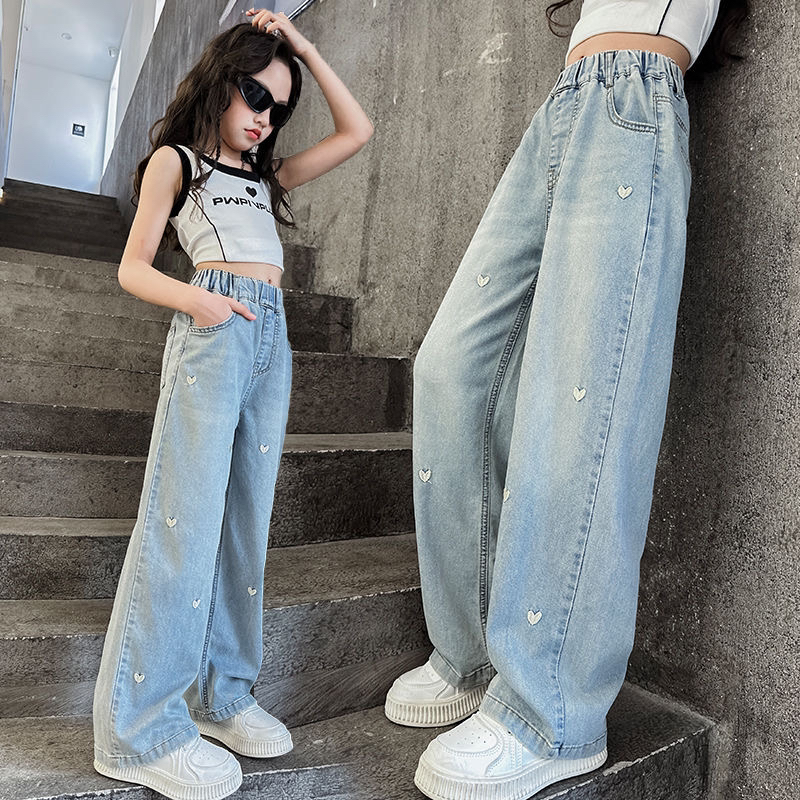 女童洋气牛仔裤春秋2025新款女孩宽松韩版直筒裤子儿童加绒阔腿裤