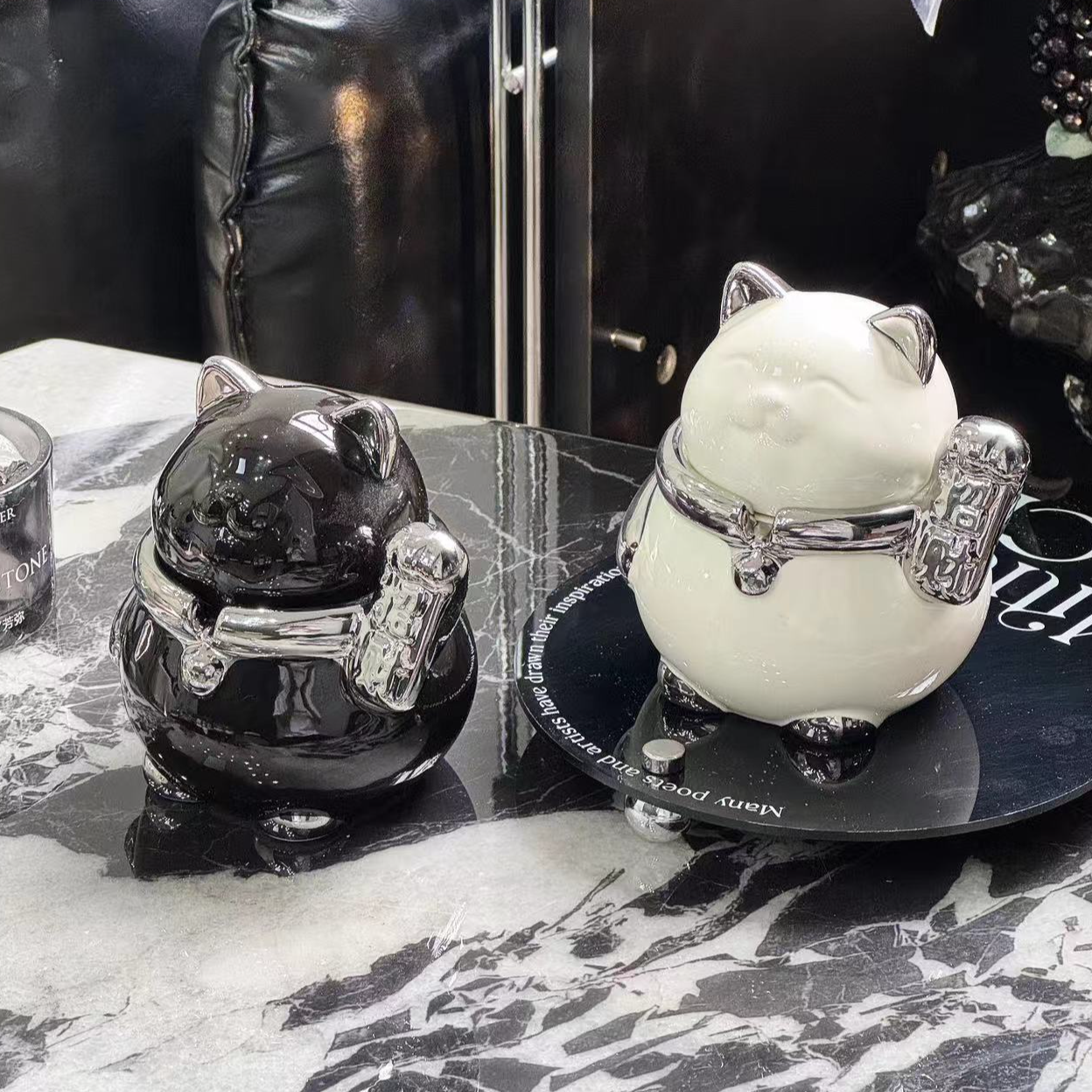 满氛陶瓷招财猫烟灰缸客厅高档轻奢茶几摆件装饰烟灰缸