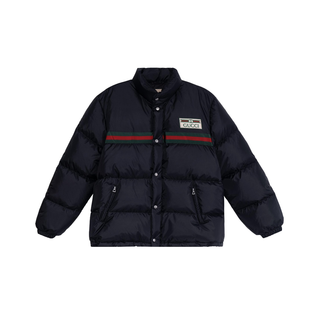 全新未使用 GUCCI/古驰 立领羽绒服饰复古Gucci标识织带羽绒服 