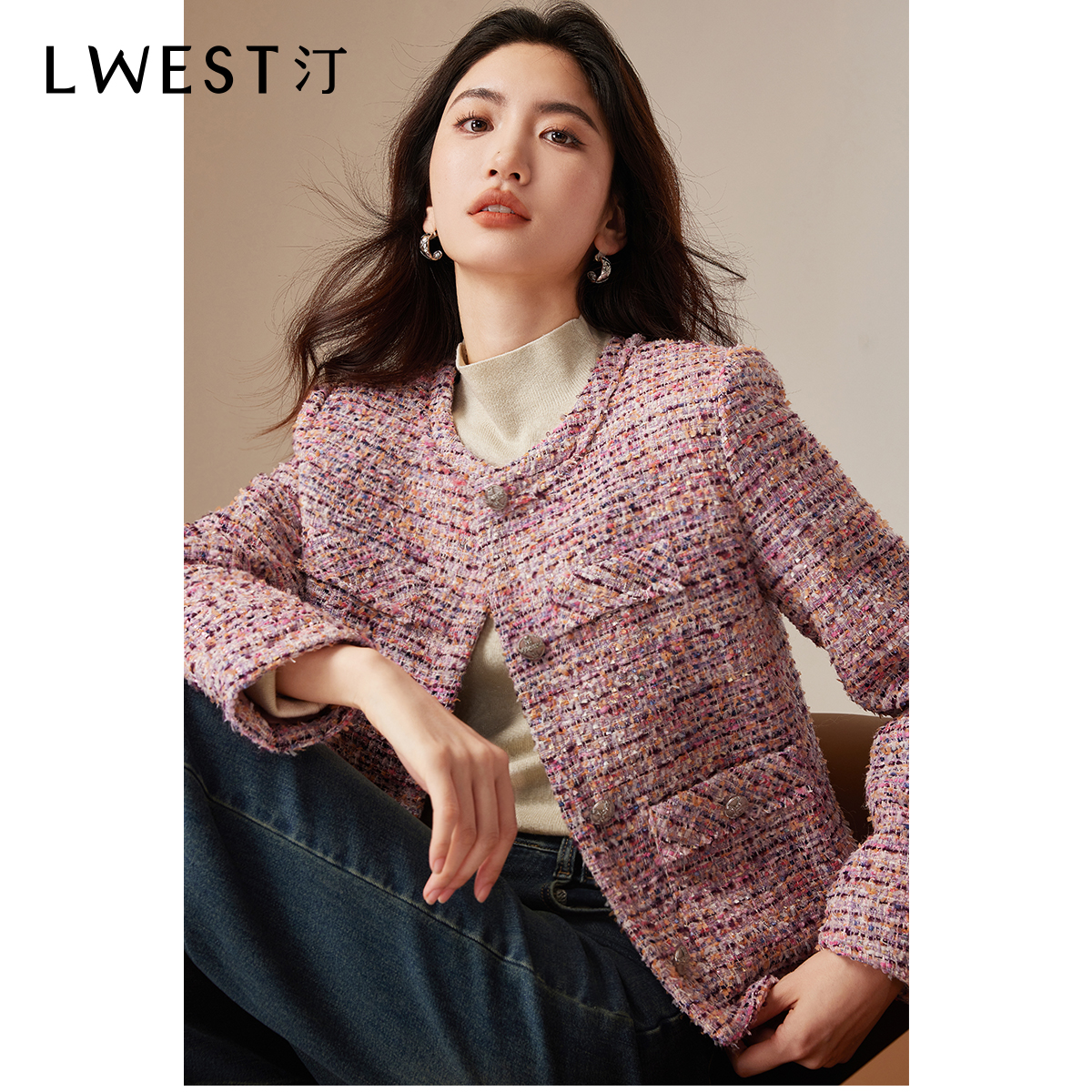 【备用链接】朗文斯汀气质彩条编织小香风羽绒服DTYA4509B07447