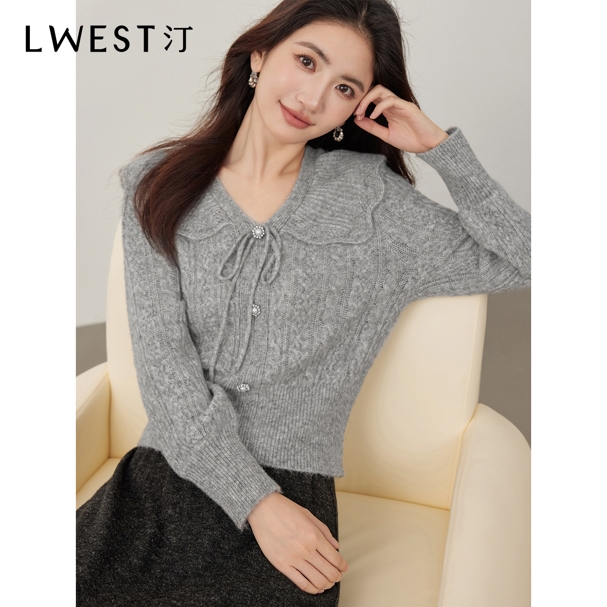 12741【大叔专享】朗文斯汀法式翻领娃娃领针织衫DTMZ4509B12741