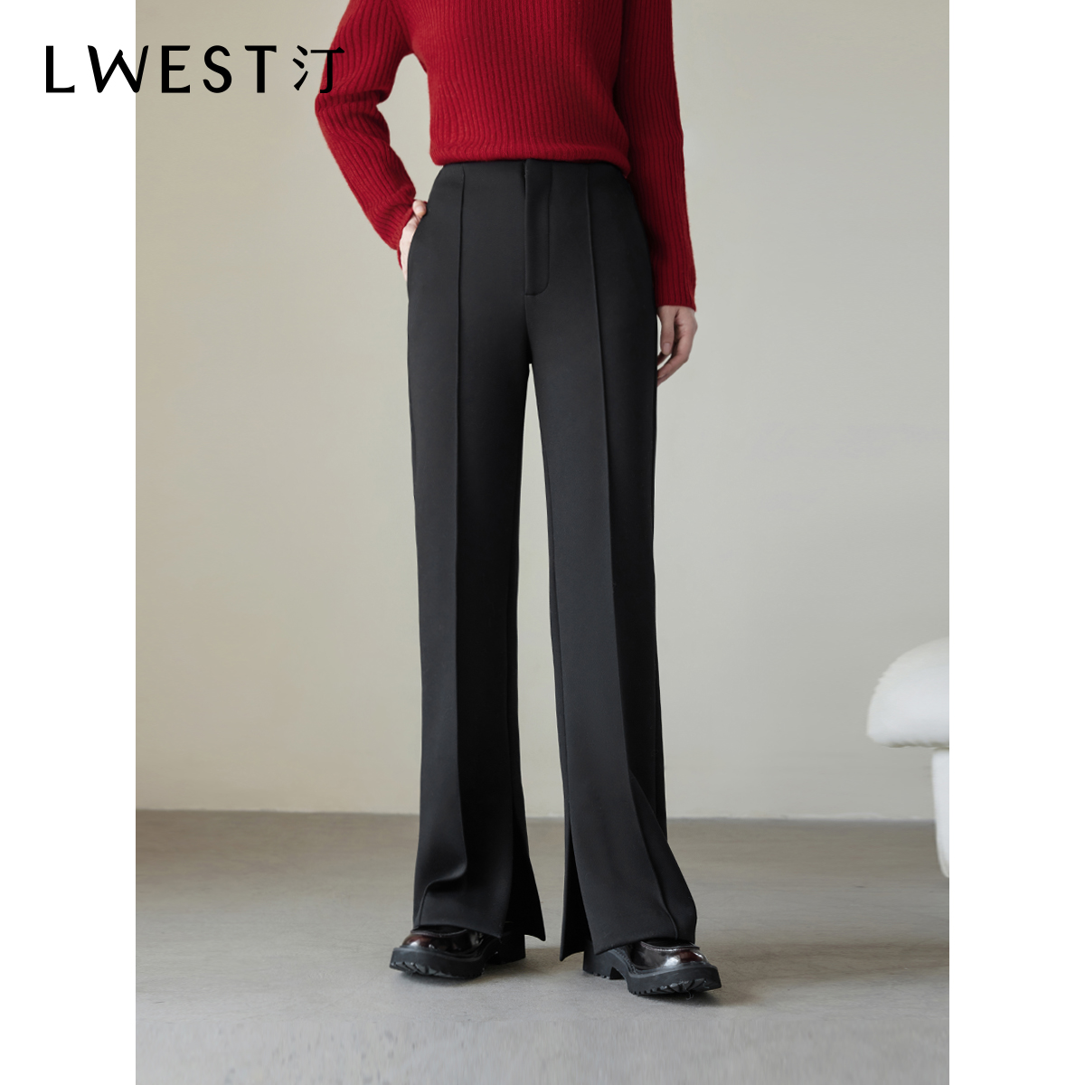 19067【大叔专享】朗文斯汀黑色垂感高腰休闲裤DTYK4510D19067