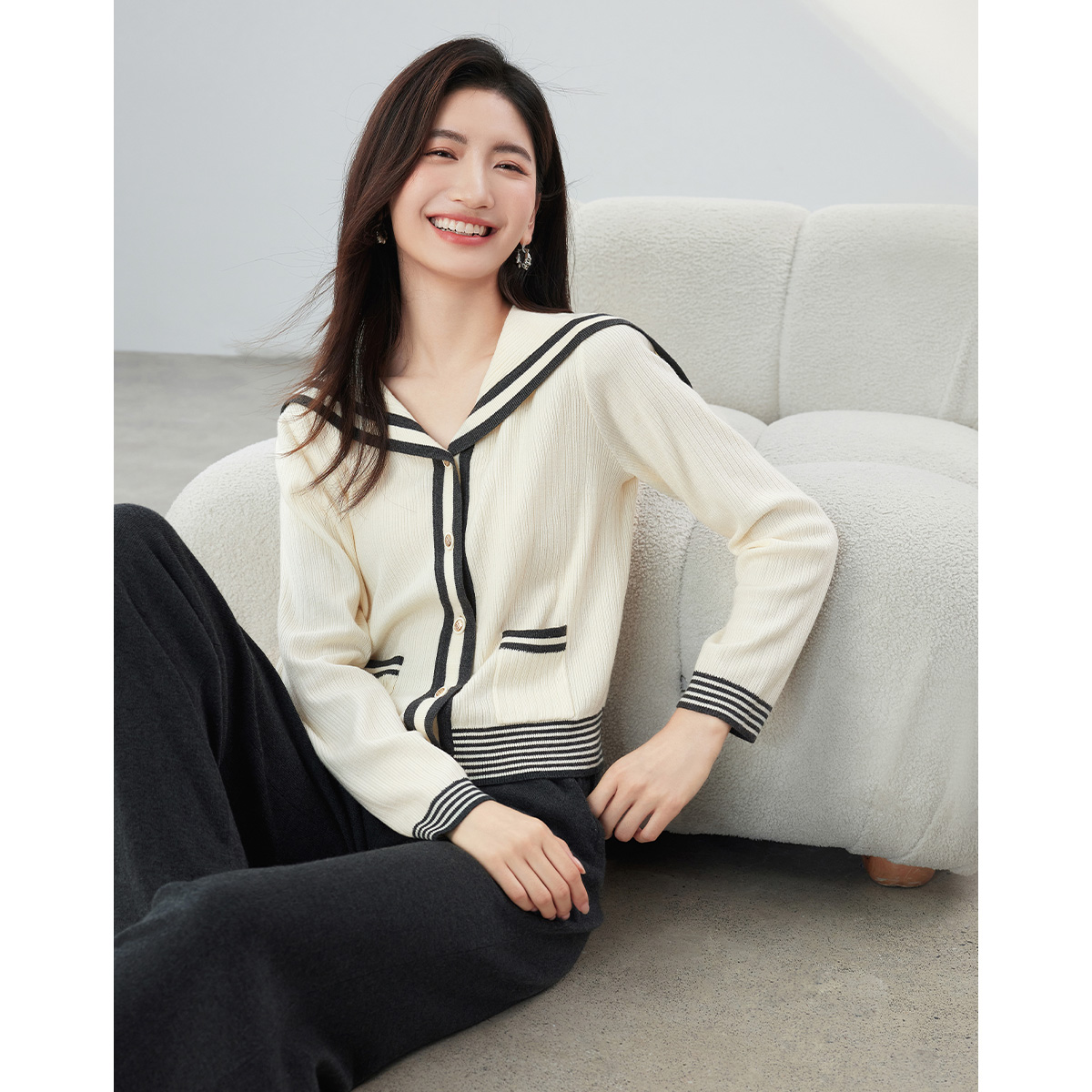 07337【大叔专享】朗文斯汀撞色海军领气质针织衫DTYZ4307D07337