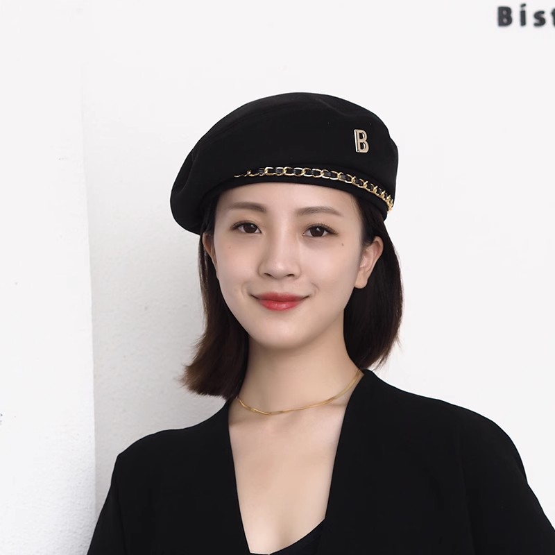 贝雷帽女秋季新款百搭显脸小八角帽韩系立体字母时尚高级画家帽潮