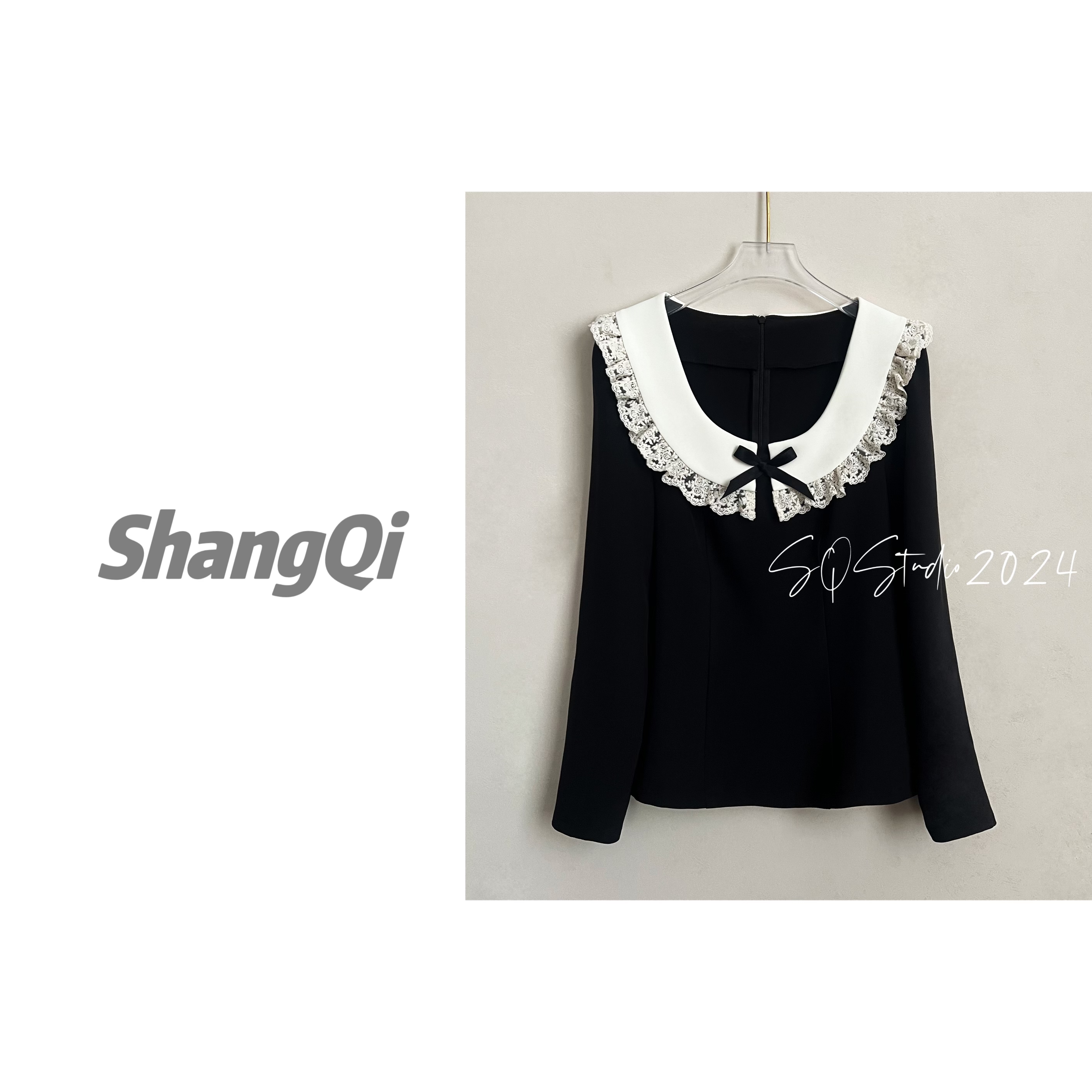 【珍妮上衣】蕾丝气质针织时尚翻领拼接显瘦上衣。——K206卡码拍大