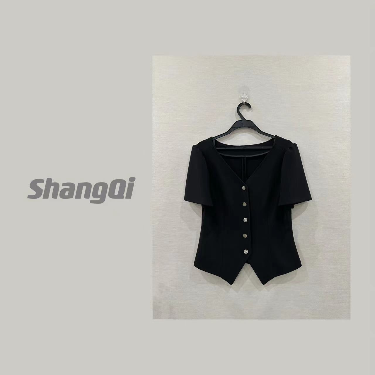 【银扣上衣】--黑色休闲轻奢夏季时尚气质上衣Q-K85卡码拍小
