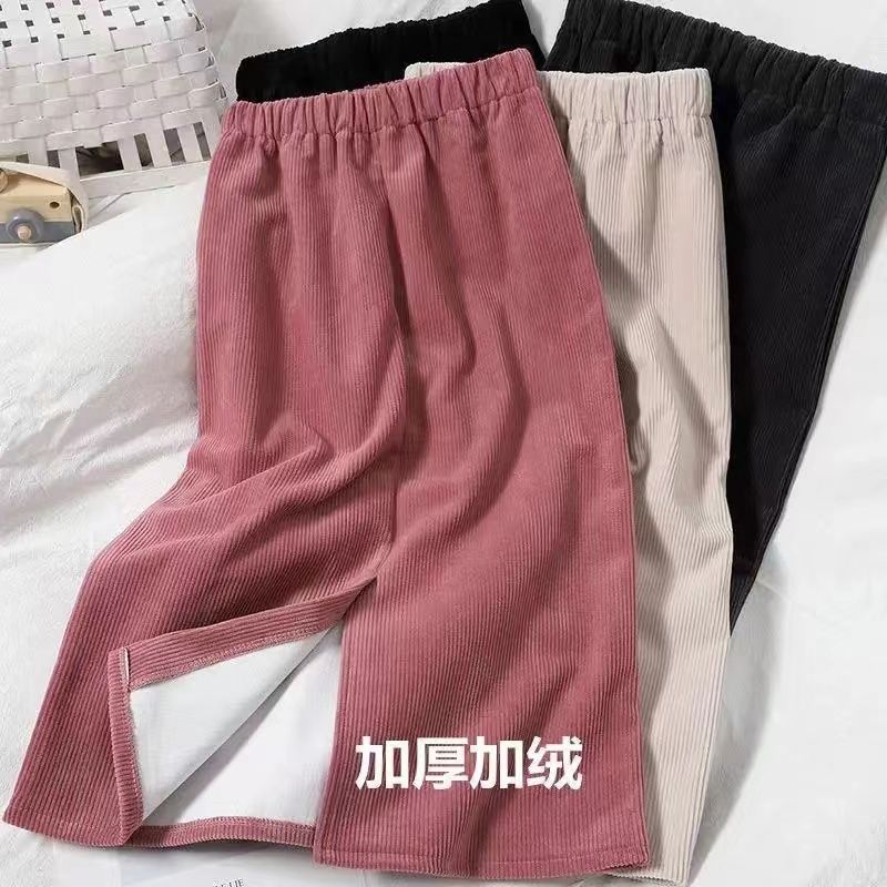 女童秋冬学生百搭加绒半身裙女孩后开叉一步裙灯芯绒包臀过膝裙子