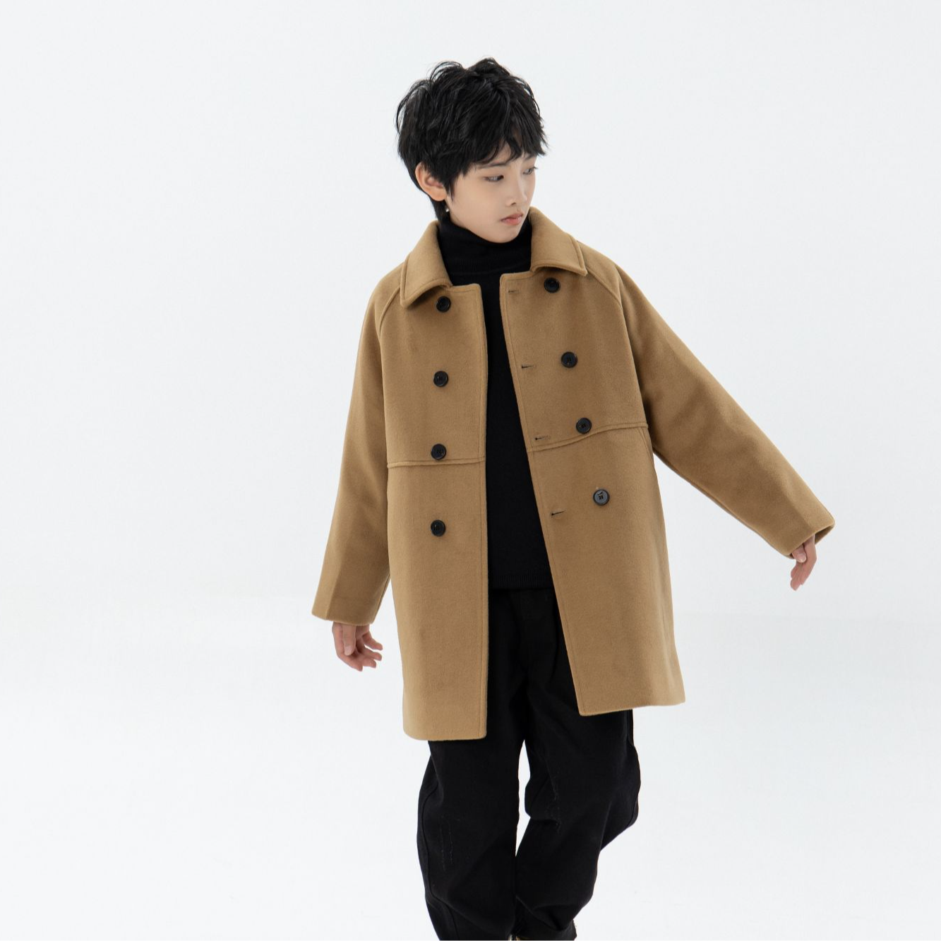 【现货】男女童2025秋冬新款呢大衣中长款韩版格子西装