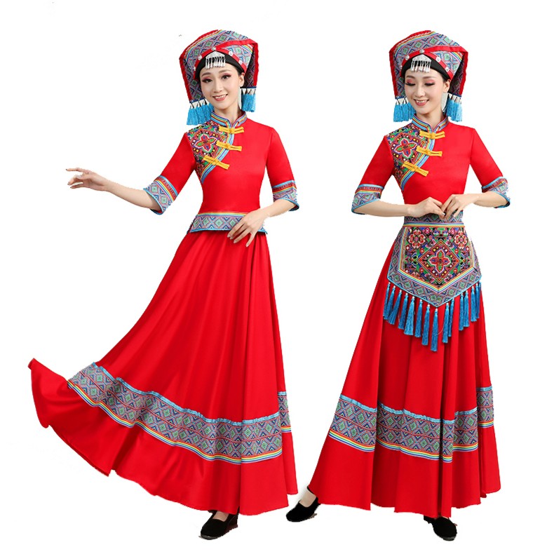 新款广西少数民族壮族服饰表演女三月三贵州苗寨苗族舞蹈演出服饰