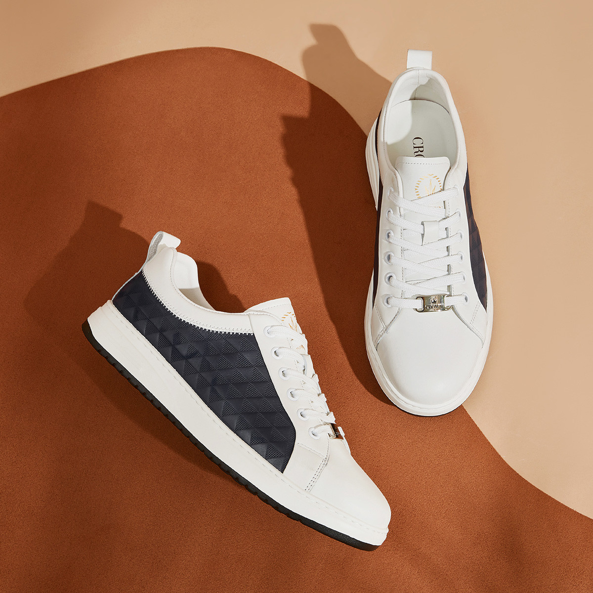 皇冠【商场同款】牛皮革低帮小白鞋百搭板鞋运动休闲皮鞋男士舒适