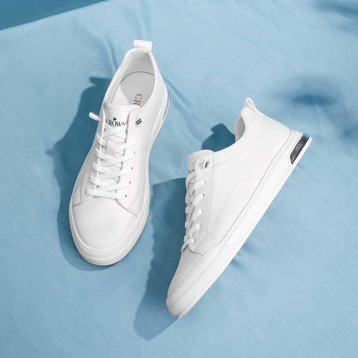CROWN 皇冠牛皮革柔软舒适百搭户外休闲皮鞋白色小白鞋板鞋男鞋