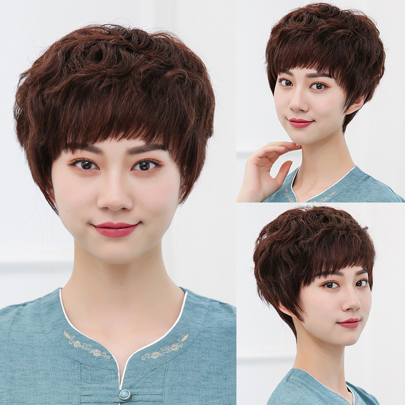 【真人发丝整顶头套】全手织透气假发女短发中老年女士