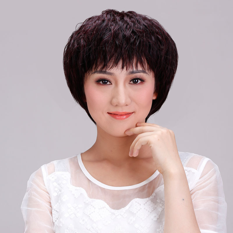 【真人发丝整顶头套】中老年女式妈妈假发短发假发女士真发卷发