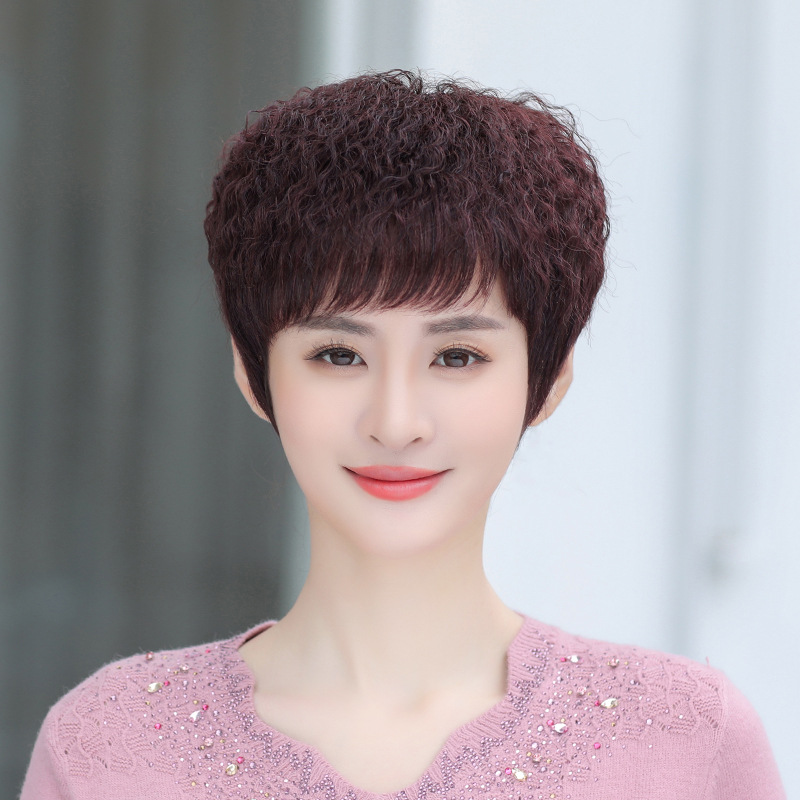 【真人发丝头套】许昌透气时尚持久烫发妈妈短发款假发女高端超薄