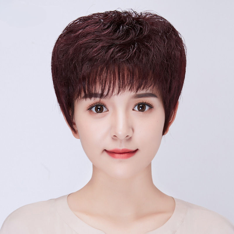 【真人发丝头套】假发女短发手织时尚中老年圆脸洋气薄款隐形透气